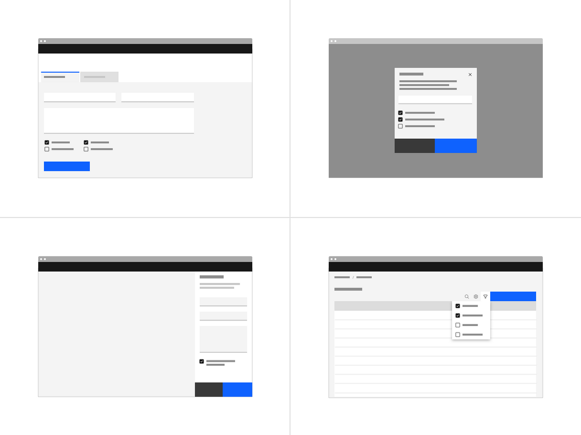 Placement of checkboxes in different UI scenarios.